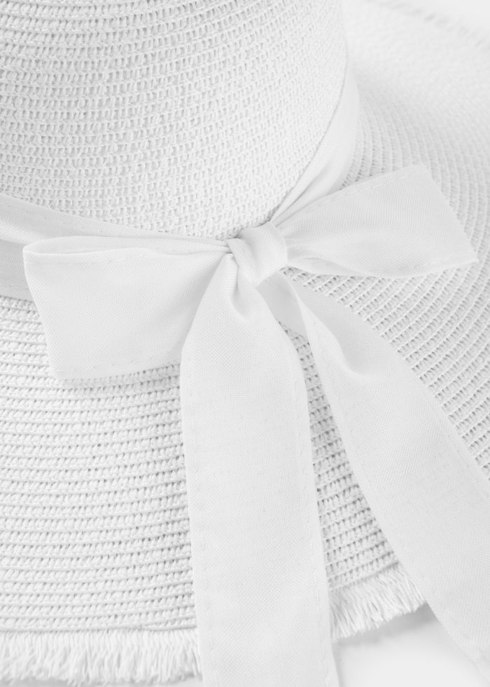White "Crete" Straw Hat w/ White Ribbon - Image 4