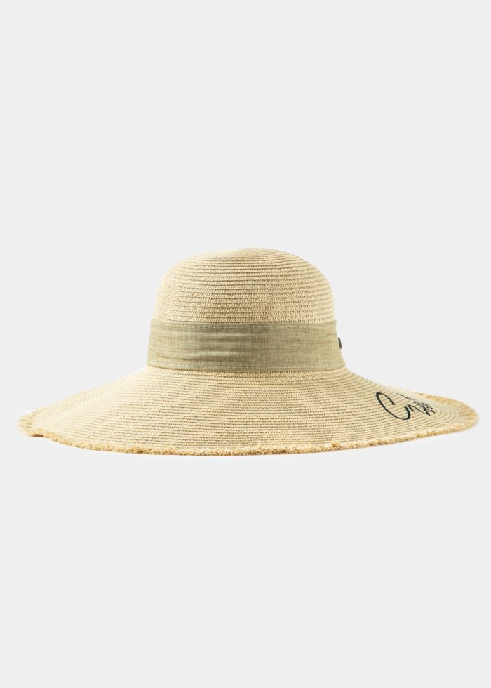 Beige "Crete" Straw Hat w/ Beige Ribbon - Image 2
