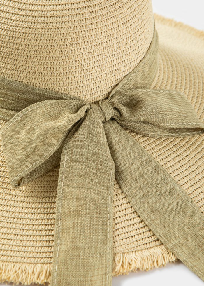 Beige "Crete" Straw Hat w/ Beige Ribbon - Image 4