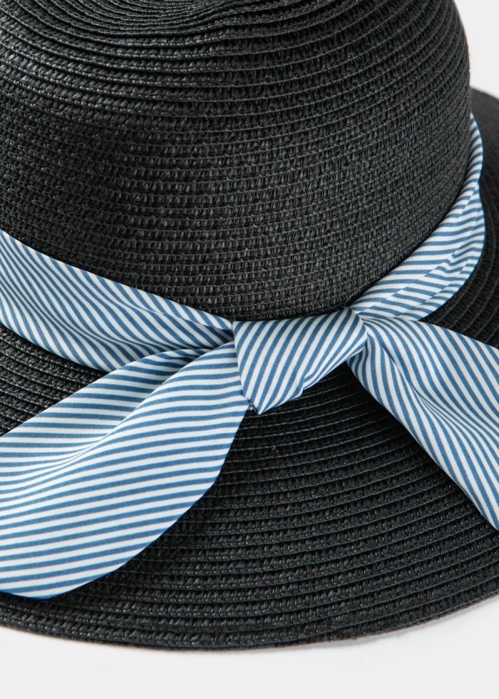 Black Straw Hat w/ mariner ribbon - Image 3