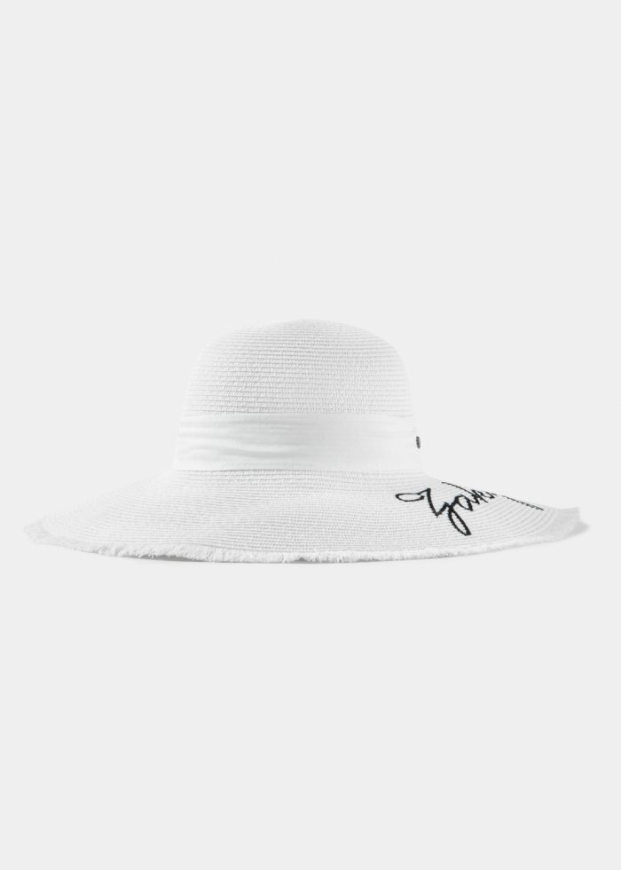 White "Zakynthos" Straw Hat w/ White Ribbon - Image 2