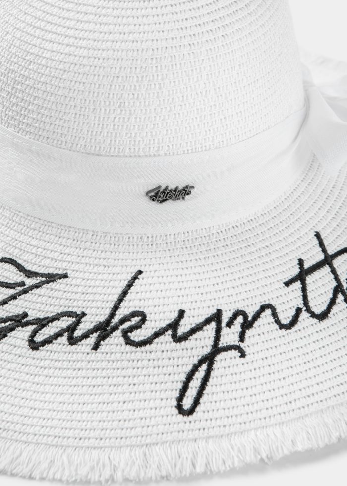 White "Zakynthos" Straw Hat w/ White Ribbon - Image 3