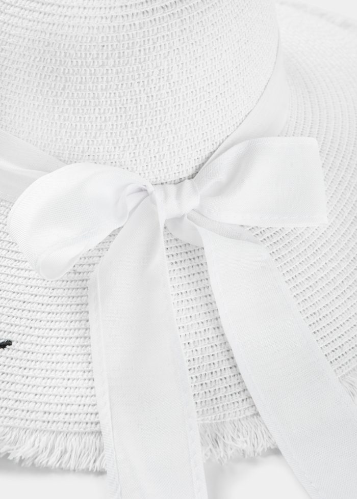 White "Zakynthos" Straw Hat w/ White Ribbon - Image 4