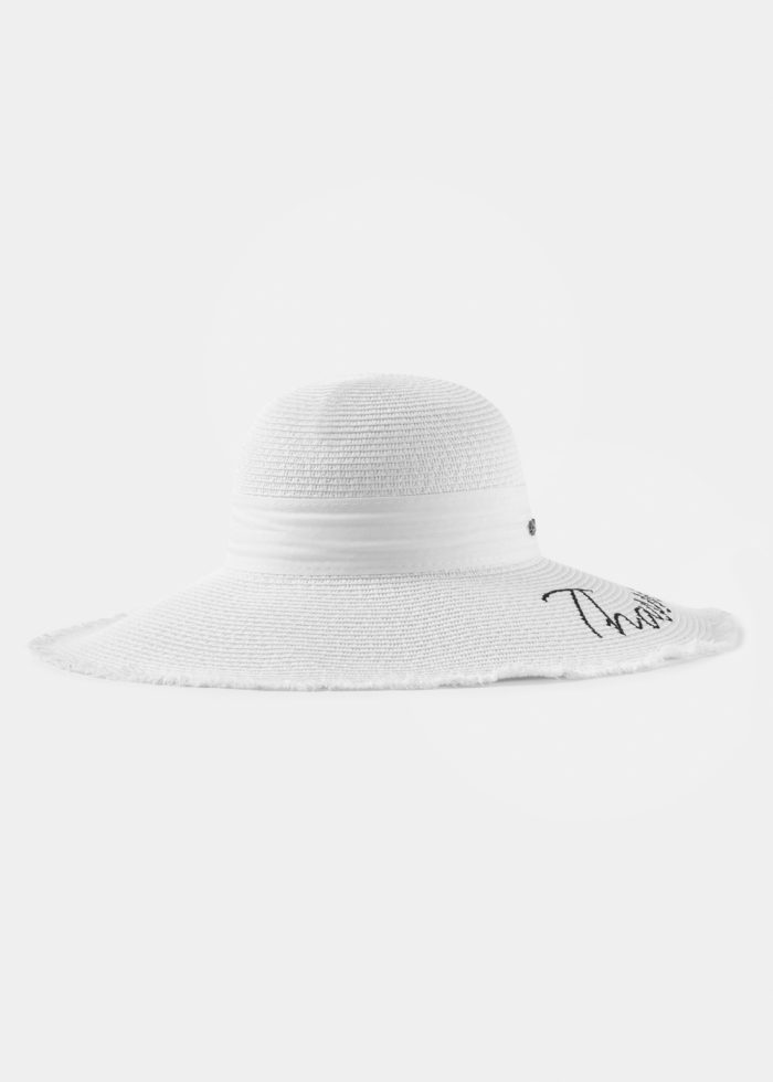 White "Thassos" Straw Hat w/ White Ribbon - Image 2