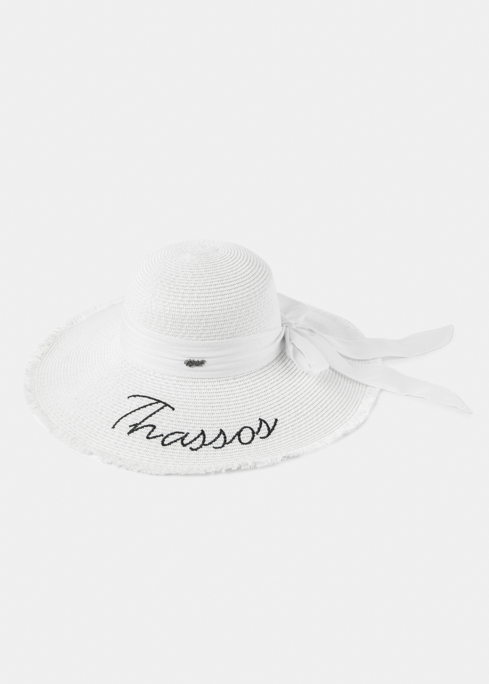White "Thassos" Straw Hat w/ White Ribbon White "Thassos" Straw Hat w/ White Ribbon - Image 1