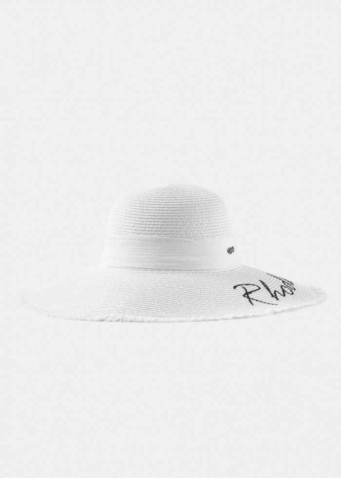 White "Rhodes" Straw Hat w/ White Ribbon - Image 2