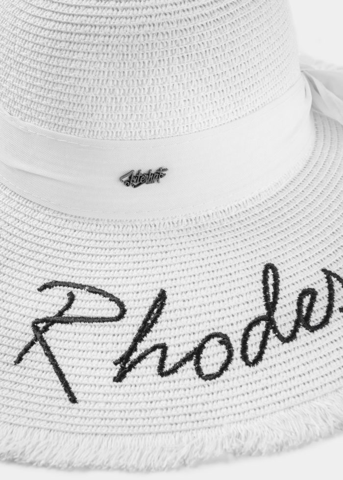 White "Rhodes" Straw Hat w/ White Ribbon - Image 3