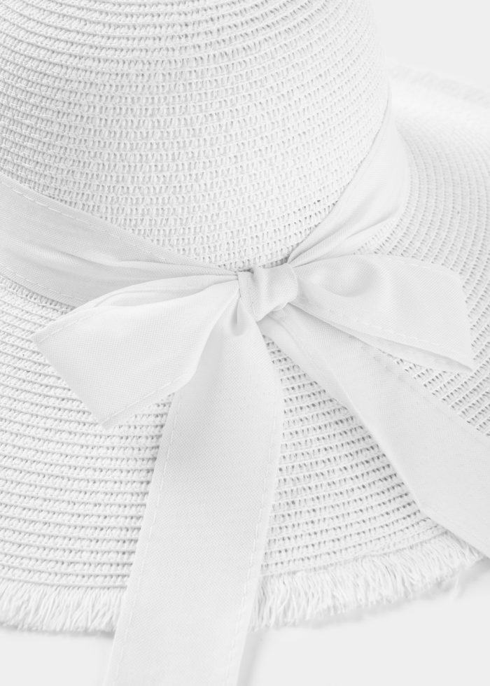 White "Rhodes" Straw Hat w/ White Ribbon - Image 4