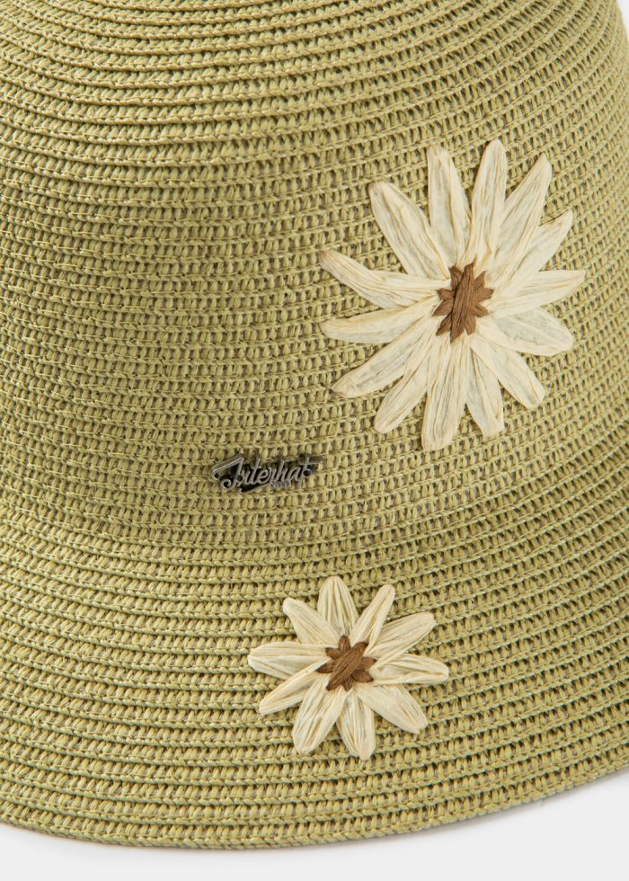 Green Straw Hat w/ daisies - Image 3
