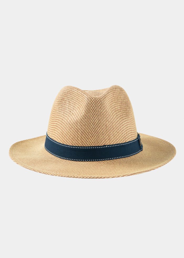 Brown Panama Style Hat w/ Navy Strap - Image 2