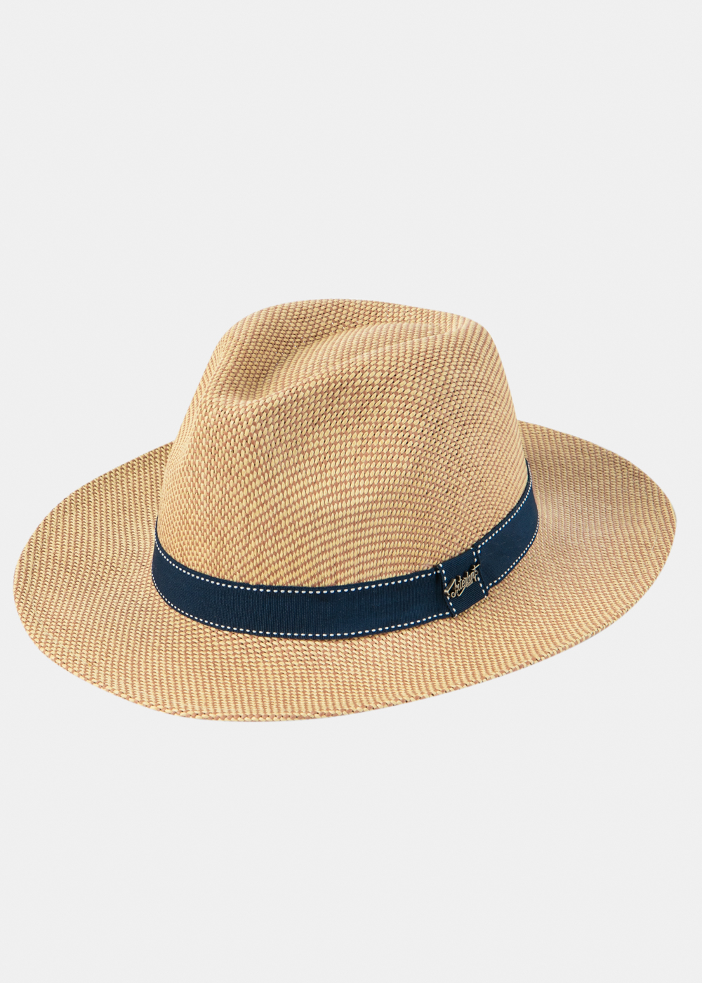 Brown Panama Style Hat w/ Navy Strap Brown Panama Style Hat w/ Navy Strap - Image 1
