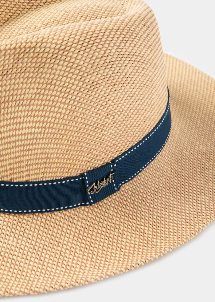 Brown Panama Style Hat w/ Navy Strap - Image 3