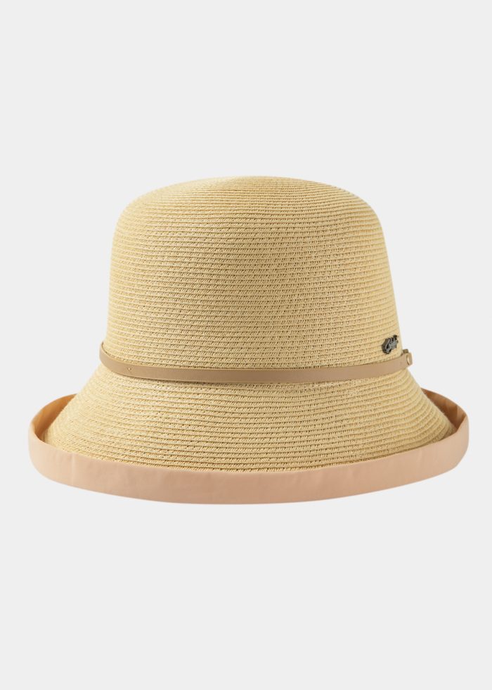 Beige Straw Hat w/ Cotton Lining & Leather Detail - Image 2