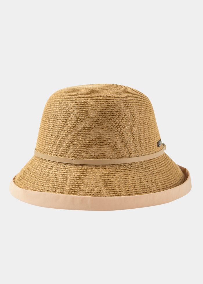 Brown Straw Hat w/ Cotton Lining & Leather Detail - Image 2