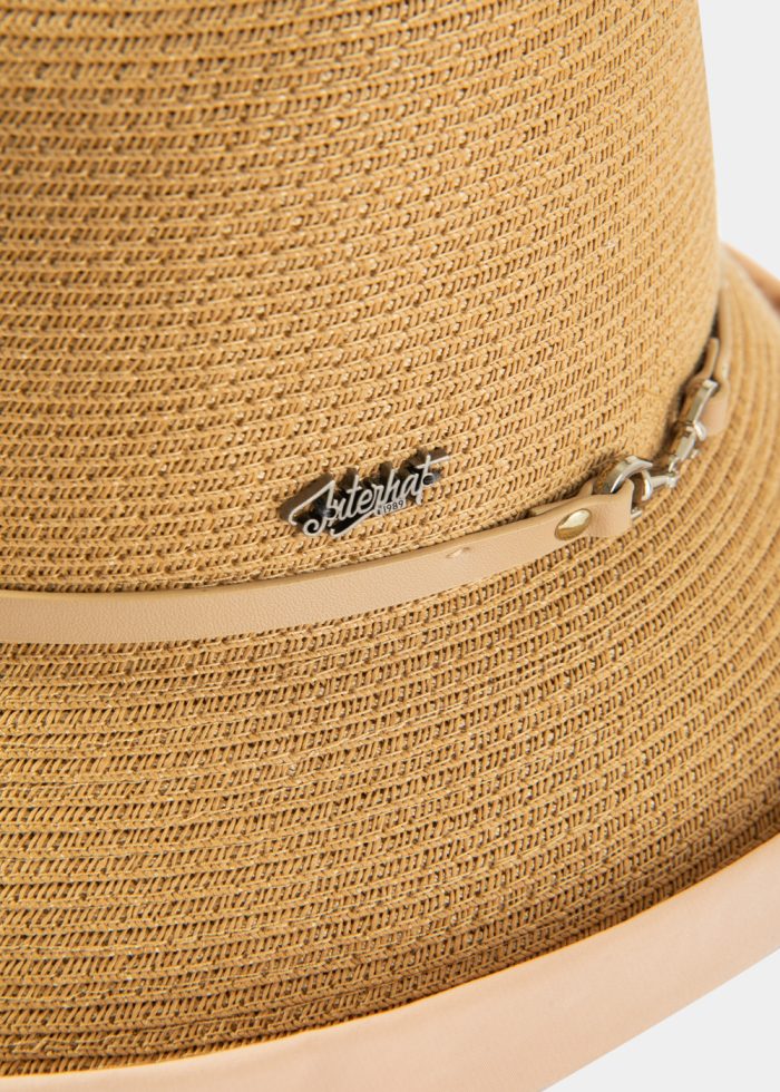 Brown Straw Hat w/ Cotton Lining & Leather Detail - Image 3