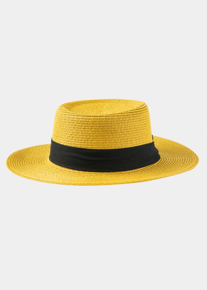 Mustard Boater Hat w/ Black Ribbon - Image 3