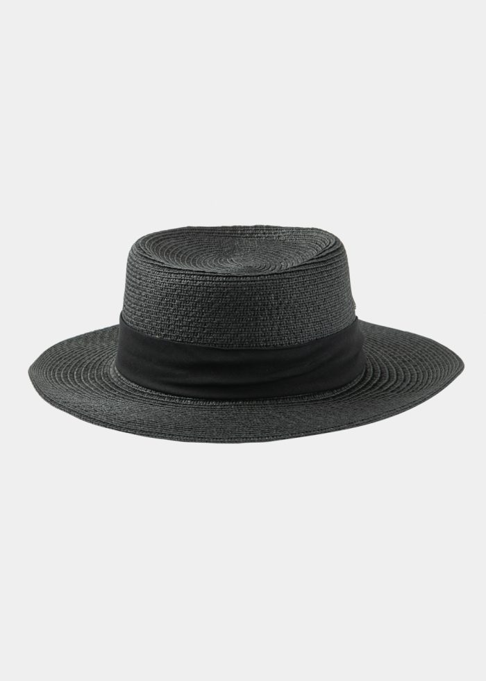 Black Boater Hat w/ Black Ribbon - Image 2