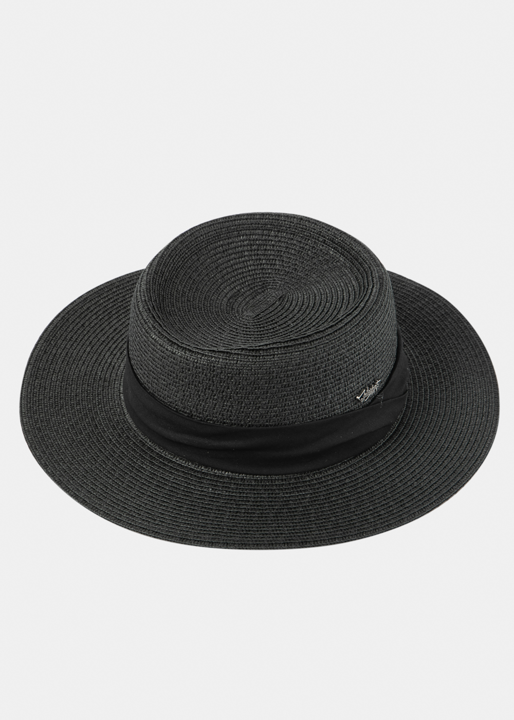 Black Boater Hat w/ Black Ribbon Black Boater Hat w/ Black Ribbon - Image 1