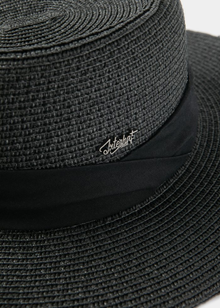 Black Boater Hat w/ Black Ribbon - Image 3
