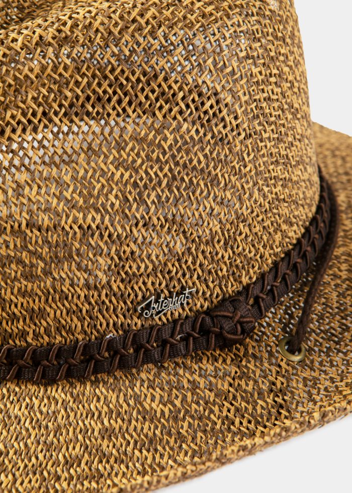 Brown Raffia Cowboy Style Hat w/ brown braided hatband & neck cord - Image 4