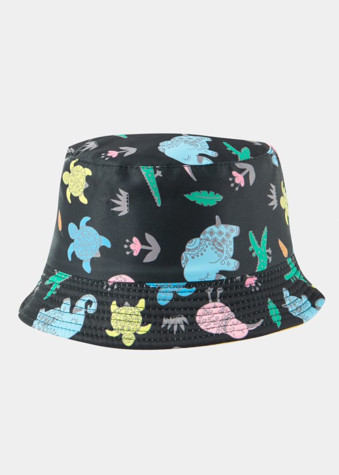 Kids Bucket Hat Double Face w/ Turtle Pattern Black - Image 3