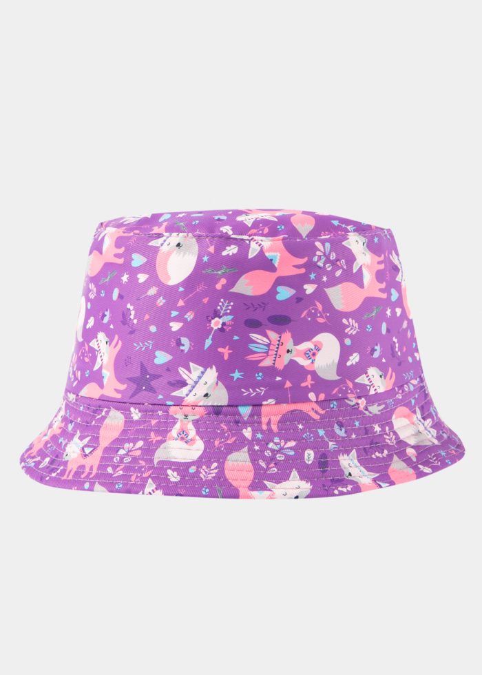 Kids Bucket Hat Double Face w/ Fox Pattern Purple - Image 3