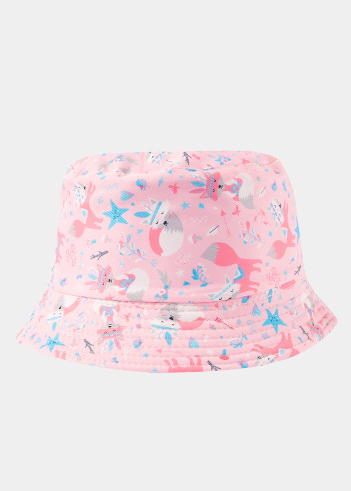 Kids Bucket Hat Double Face w/ Fox Pattern Pink - Image 3