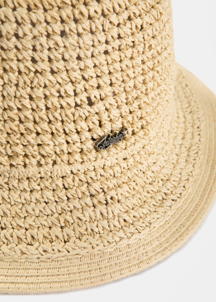 Beige Bucket Style Ball Straw Hat - Image 3