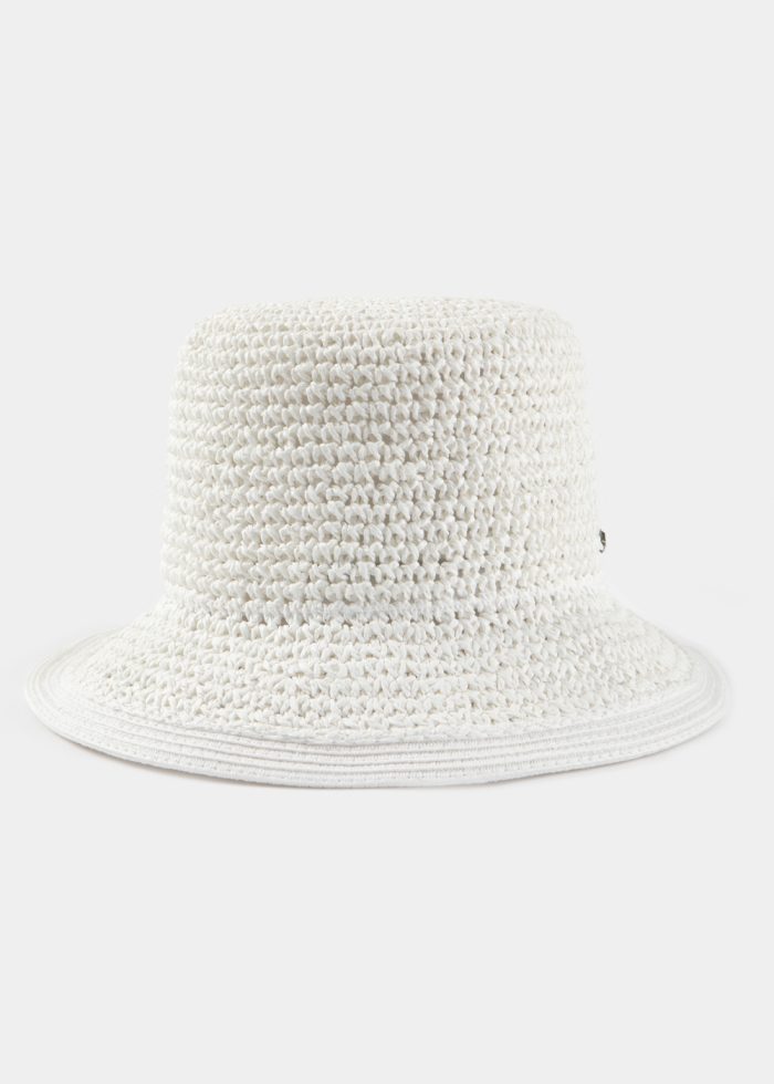 White Bucket Style Ball Straw Hat - Image 2