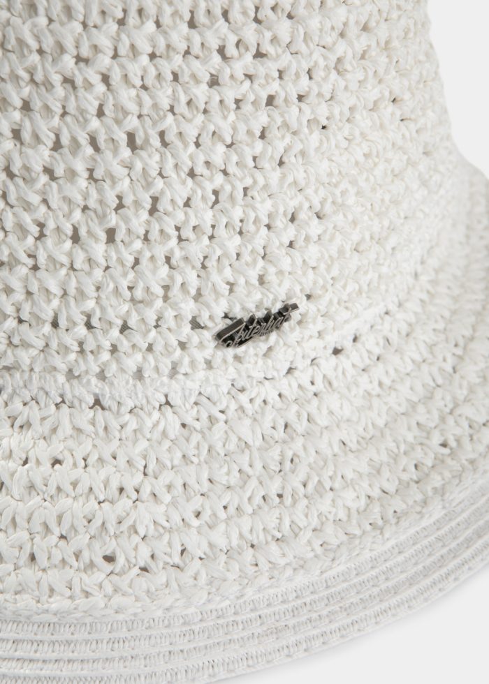 White Bucket Style Ball Straw Hat - Image 3