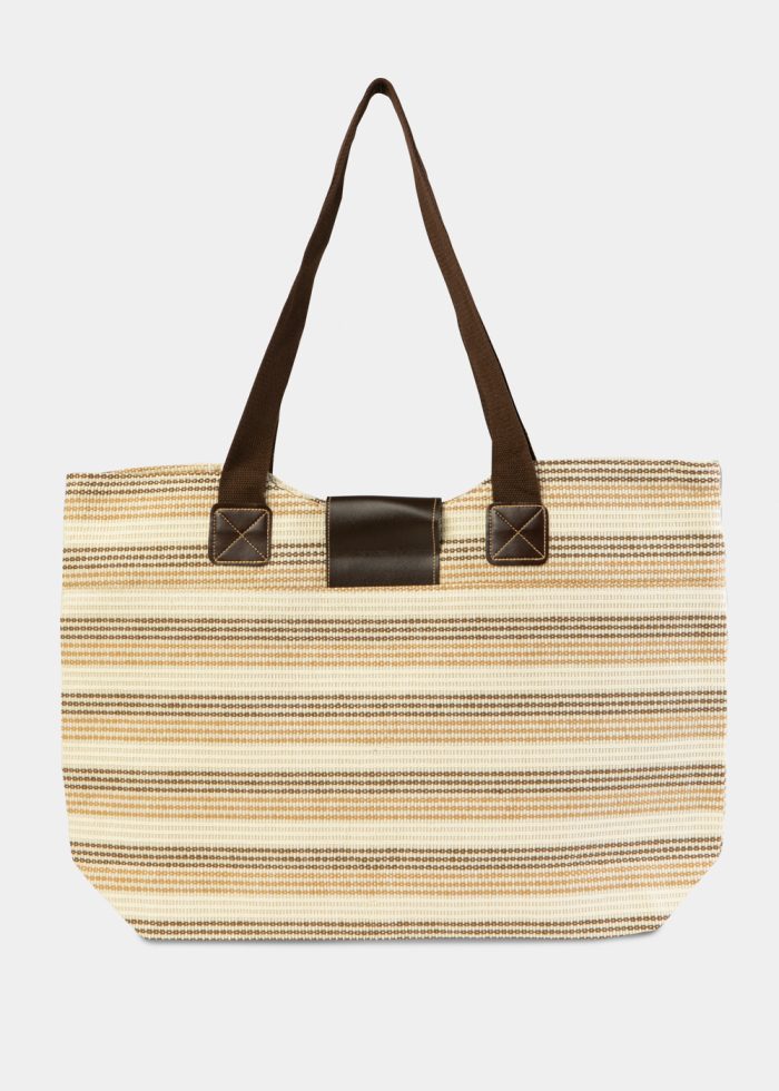 Brown Striped Beach Bag w/ Leatherette Details - Image 2