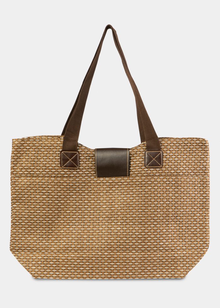 Brown Beach Bag w/ Leatherette Details - Image 2