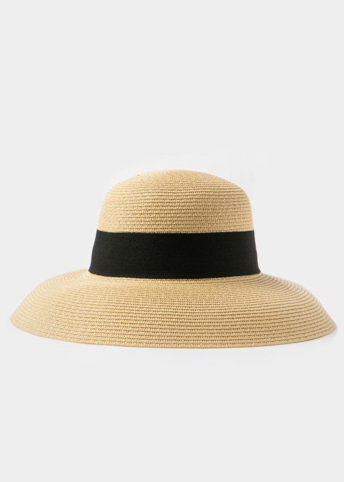 Beige Bell Straw Hat w/ Black Bow - Image 2