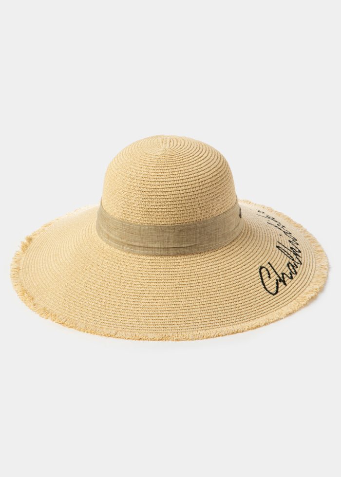Beige "Chalkidiki" Straw Hat w/ Beige Ribbon - Image 2
