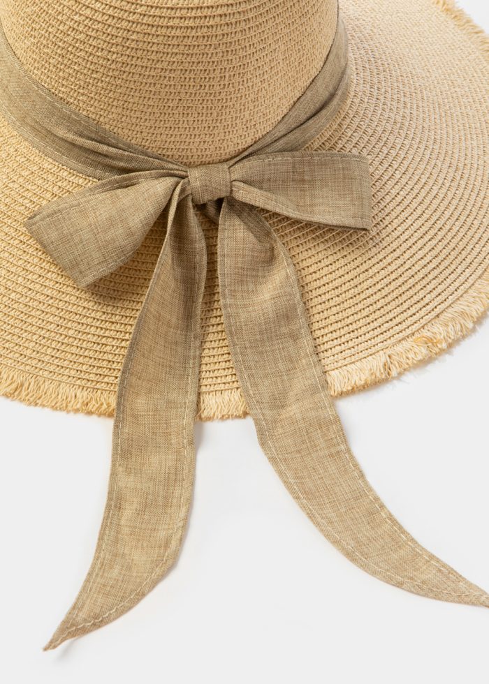 Beige "Chalkidiki" Straw Hat w/ Beige Ribbon - Image 4