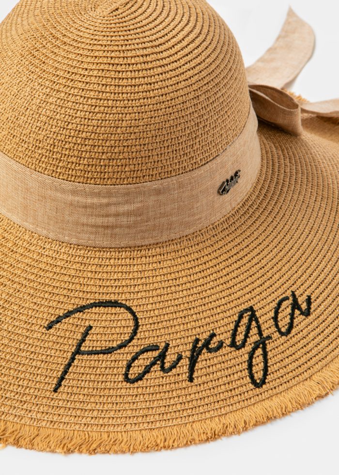 Brown "Parga" Straw Hat w/ Brown Ribbon - Image 3