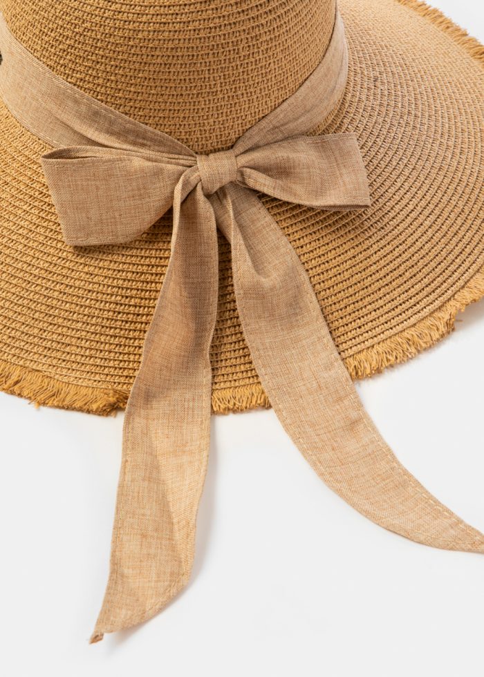 Brown "Parga" Straw Hat w/ Brown Ribbon - Image 4