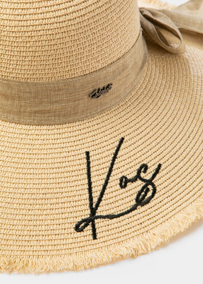 Beige "Kos" Straw Hat w/ Beige Ribbon - Image 3