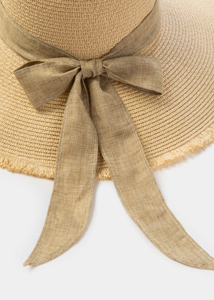 Beige "Kos" Straw Hat w/ Beige Ribbon - Image 4