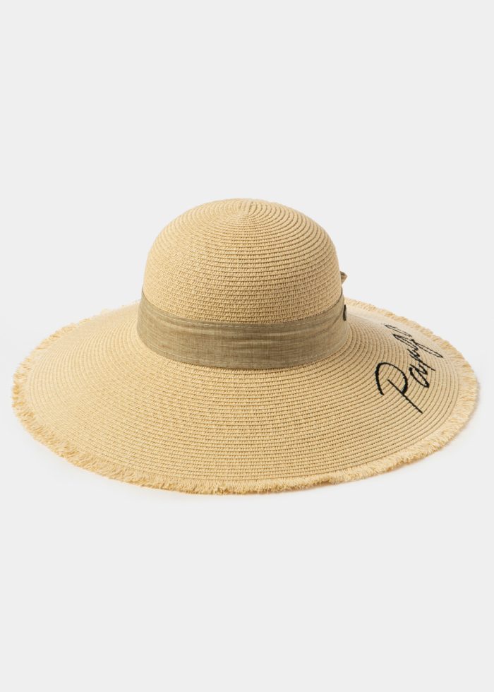 Beige "Parga" Straw Hat w/ Beige Ribbon - Image 2