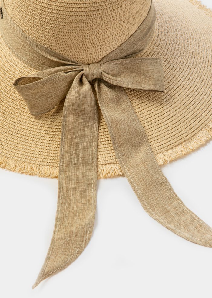Beige "Parga" Straw Hat w/ Beige Ribbon - Image 4
