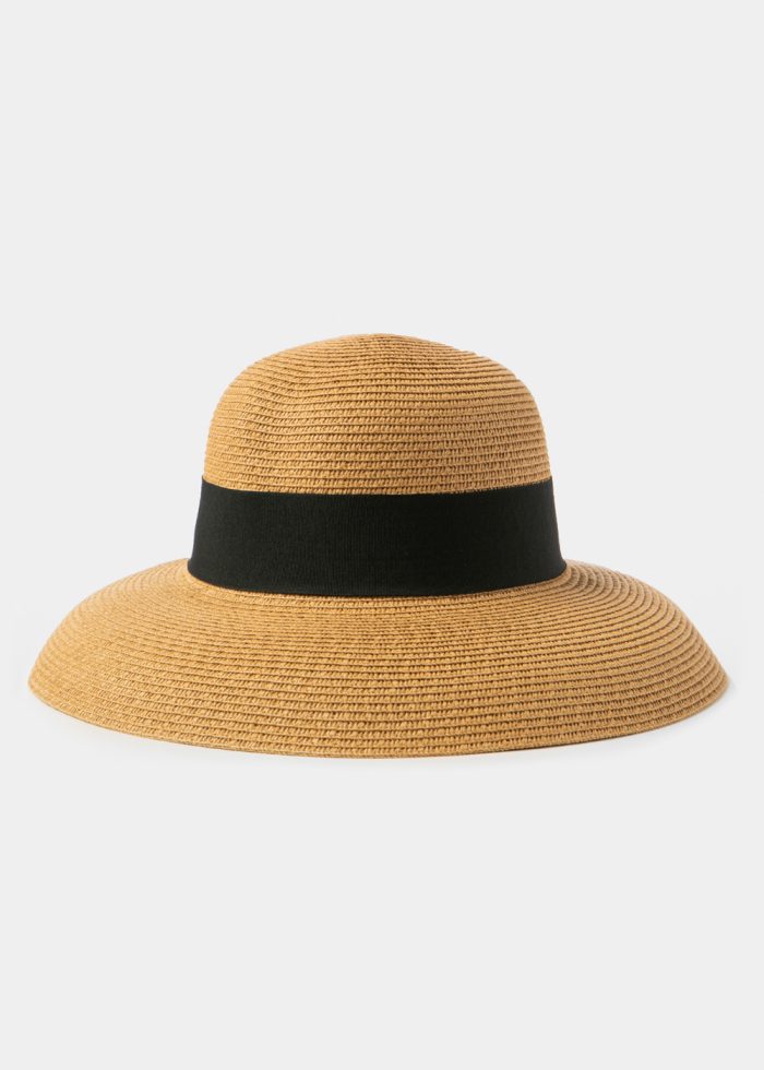Brown Bell Straw Hat w/ Black Bow - Image 2