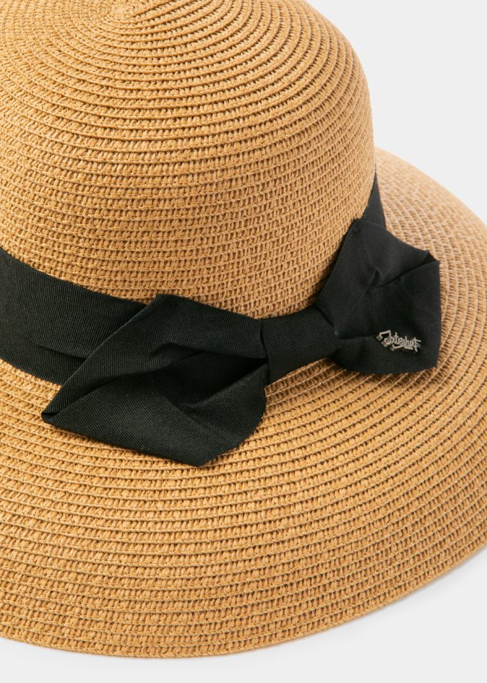 Brown Bell Straw Hat w/ Black Bow - Image 3