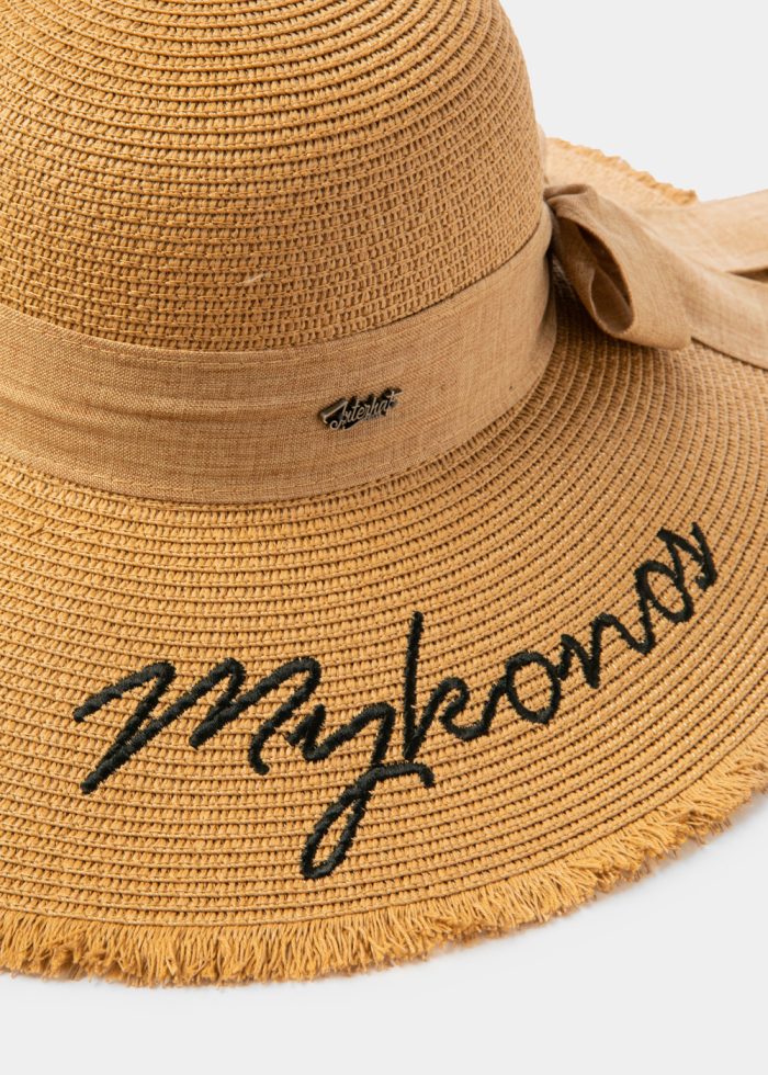 Brown "Mykonos" Straw Hat w/ Brown Ribbon - Image 3