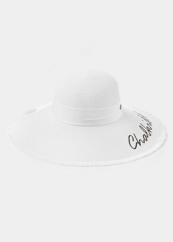 White "Chalkidiki" Straw Hat w/ White Ribbon - Image 2
