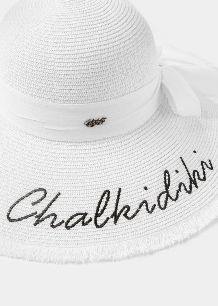 White "Chalkidiki" Straw Hat w/ White Ribbon - Image 3