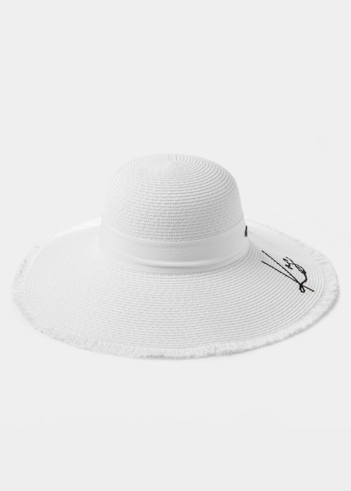 White "Kos" Straw Hat w/ White Ribbon - Image 2
