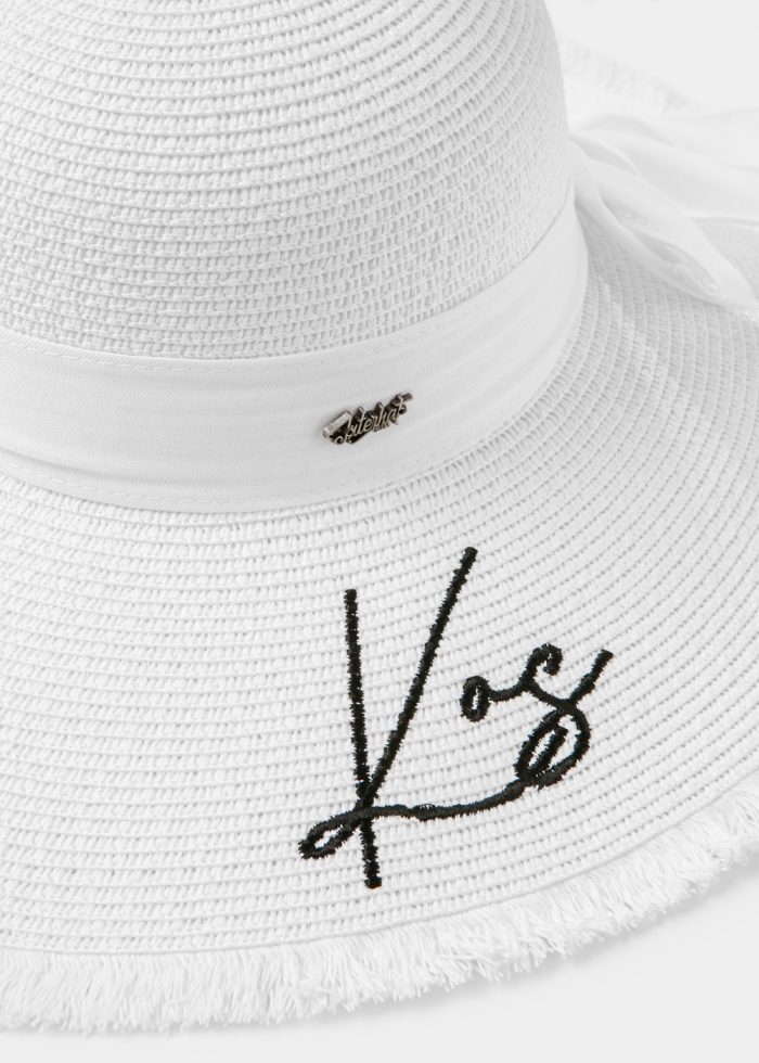 White "Kos" Straw Hat w/ White Ribbon - Image 3
