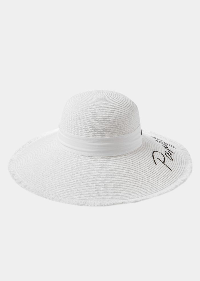 White "Parga" Straw Hat w/ White Ribbon - Image 2