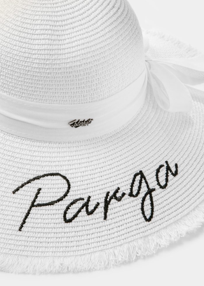 White "Parga" Straw Hat w/ White Ribbon - Image 3